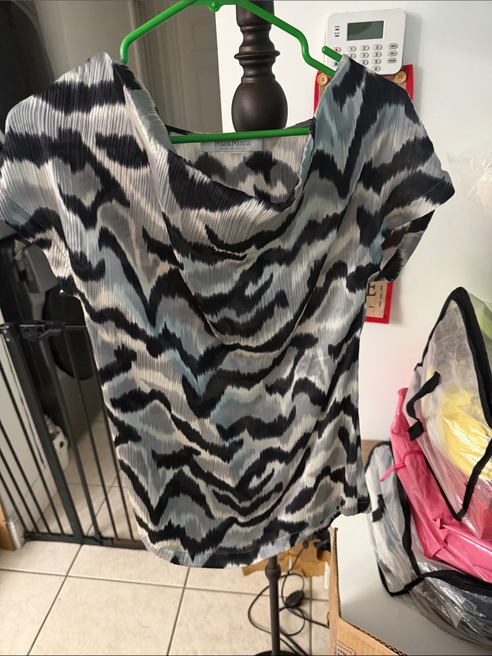 MaxMara Black and White Zebra-Print Pleated Blouse
